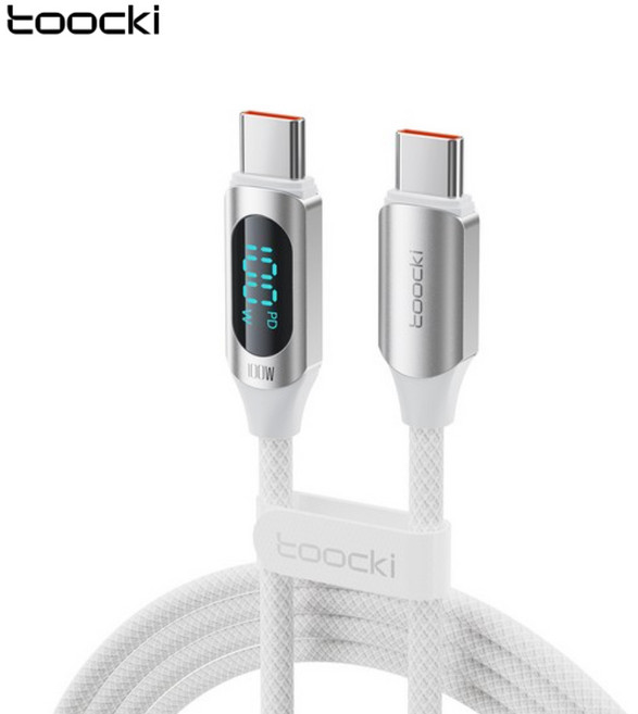 Toocki 툭키 LED 디스플레이 PD 100w C-C 타입 고속 충전케이블, 1개, 화이트, 2mm