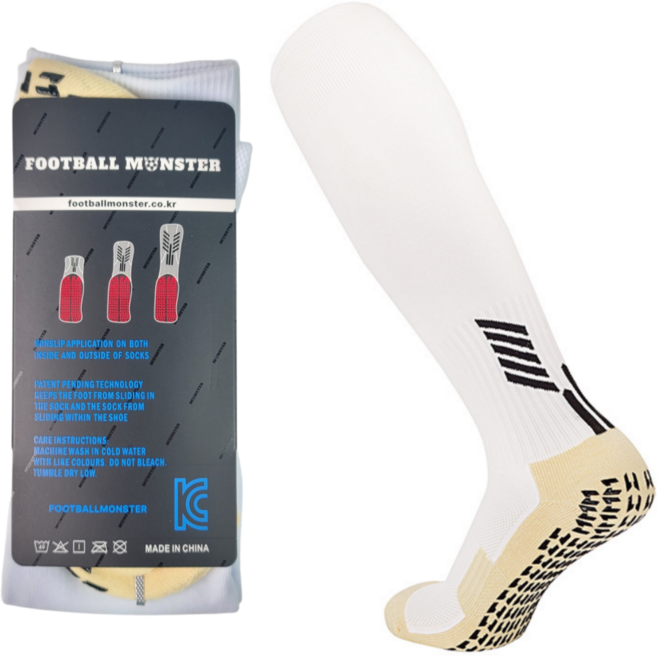 풋볼몬스터 논슬립 축구양말 3EA 1셋 어린이 유소년 성인용 스포츠삭스, 화이트, 3개
