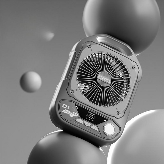 캠핑 휴대용 USB 선풍기 야외 강풍 조명 기능 충전식 텐트 낚시 감성캠핑 필수품, 그레이 3단계 LED 100단계 바람, 20000mAh 배터리