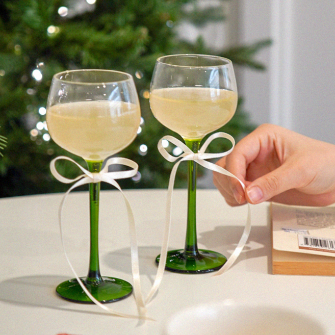 크리스마스 고블렛 잔 유리잔 컵 그리너리 와인잔, 1세트, 150ml