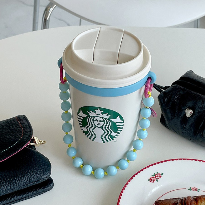 스마일상점 비즈 하트 텀블러 스트랩 손잡이, 1개, 블루