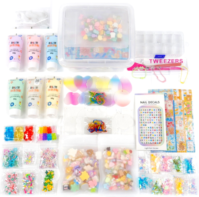 20개 아크릴 키링 만들기 세트 파츠 130개 포함 탑로더 꾸미기 거울 데코덴 1세트 데코덴 거울키링, 데코덴 거울 키링 20개