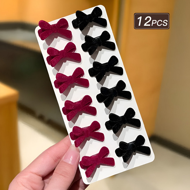 비브랜드 미니 리본 벨벳 집게핀 12개 세트 포인트 헤어핀