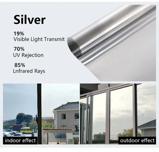 실버 원웨이 미러 윈도우 필름 햇빛 차단 셀프 접착 프라이버시 유리 비닐 주간 햇빛 스티커 (가정용), 01 50x100cm