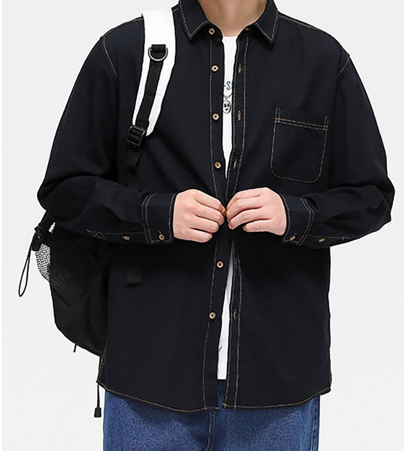 ANYOU 남성 워싱 데님셔츠 봄가을 루즈핏 긴팔 청남방