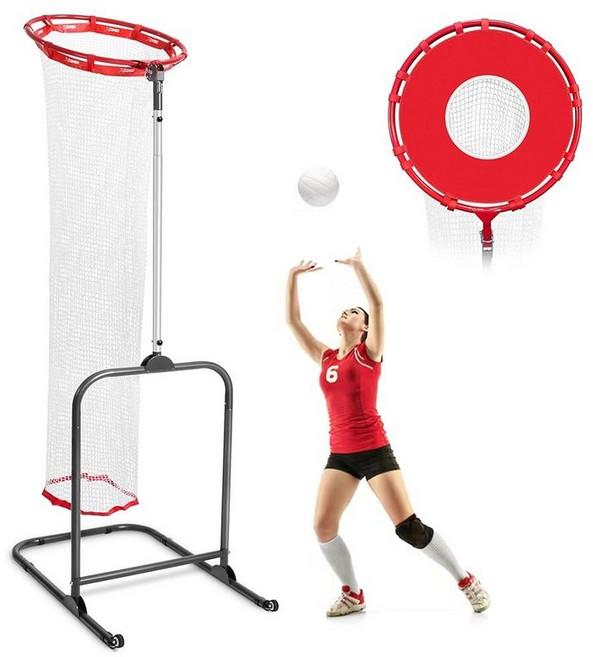 VSSAL 배구 세터 트레이너 네트 세팅 훈련 장비 실내 또는 실외 조절 가능한 높이(1.4m(4피트-10피트) 및 서빙 스파이크 드릴 시스템용 각도 (레드), Red