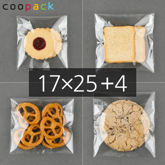 접착식 OPP 무지 쿠키 봉투 17 x 25 + 4cm, 1개, 200개입