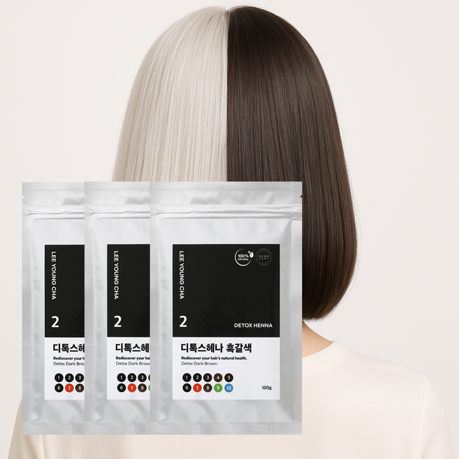 이영차 천연헤나 100g 새치 흰머리 순한 PPD없는 염색약 가루, 흑갈색, 3개