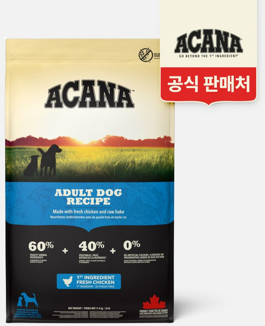 아카나 독 어덜트 레시피 11.4 kg, 닭+칠면조, 11.4kg, 1개