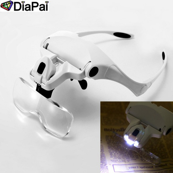 DIAPAI 다이아몬드 페인팅 자수 1.0X 조정 가능한 5 렌즈 루페 LED 라이트 헤드 돋보기 유리 램프, 1개