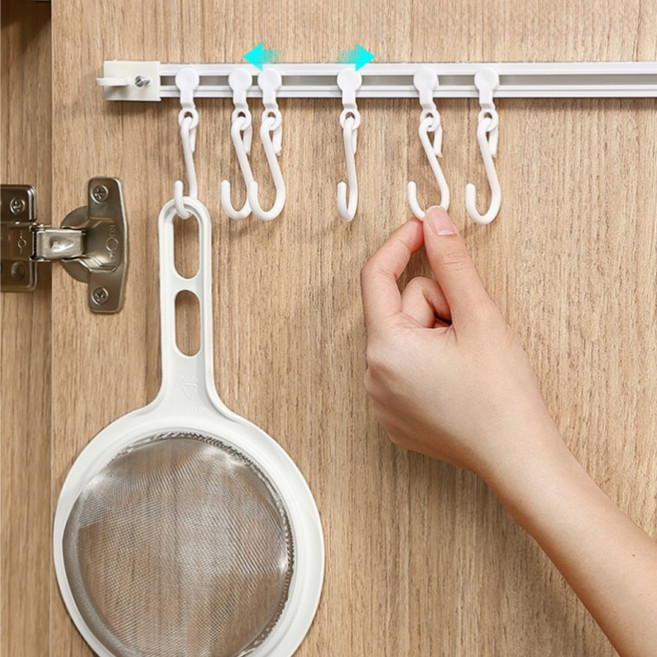 주방 정리용 부착식 슬라이딩 걸이 레일후크 수납걸이, 1개, 상세페이지 참조