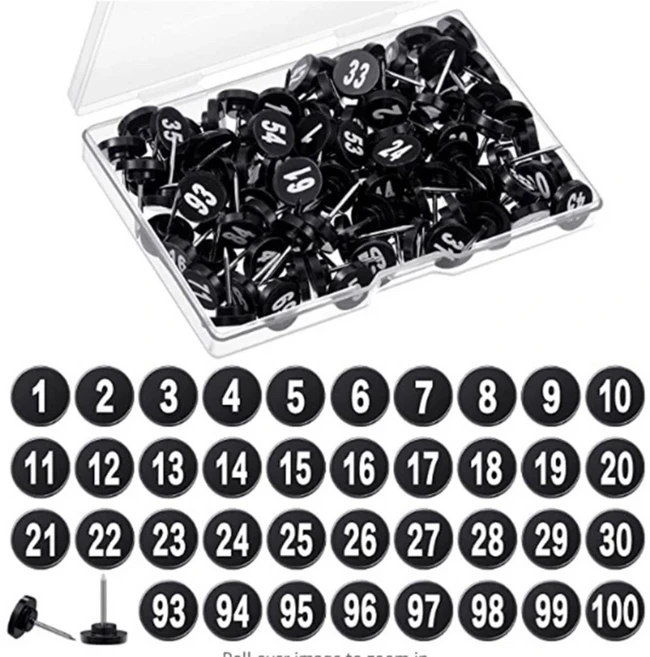 사무실 학교 게시판에 대 한 100Pcs 라운드 번호가 매겨진 압정 지도 핀, 02 Black