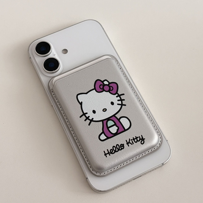 맥세이프 실버 프린팅 키티 카드 지갑 교통 3장 수납 자석링 포함