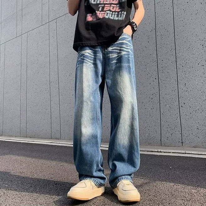 빈티지 블루 워싱 스트레이트 와이드 데님 팬츠 MJ1318