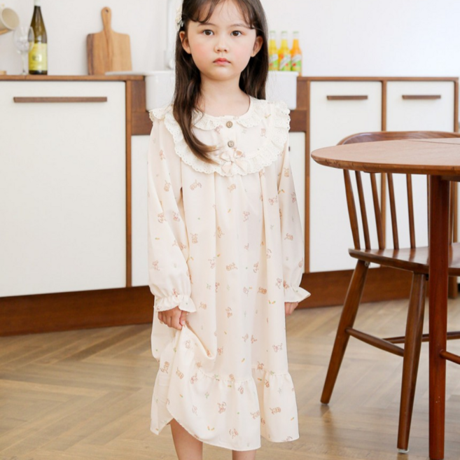 국산 큐티 래빗 여아 유아 공주 원피스 스판 아동 키즈 프릴 파자마 홈드레스 어린이잠옷