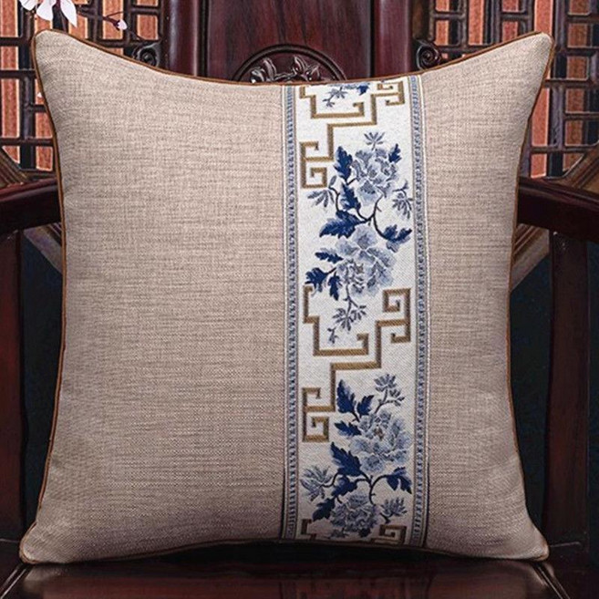 沙發抱枕 可拆洗靠枕 中國風靠墊, 國色- 灰色- 白色織帶  ,60*80cm  枕套不含芯
