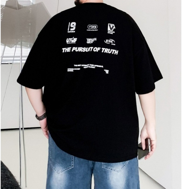 5XL-8XL 순면 100% 남성 여성 빅사이즈 반팔티 면티 오버핏 루즈핏 바이크 라이더 110 115 120 125 130 KPM21, 블랙(UT)