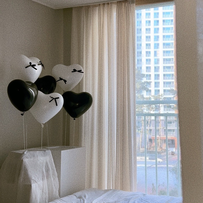 현재의태도 하트풍선 발레코어 리본 스탠드 세트, 1세트, 4. 블랙시크블랙