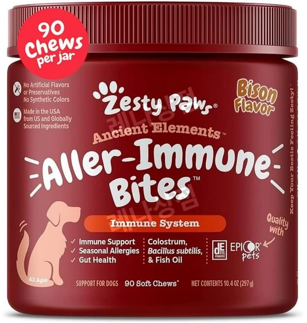 제스티파우 강아지 어드밴스드 알러지 면역 영향제 츄 노령견 시니어 발사탕 90정, 1 - 쿠팡