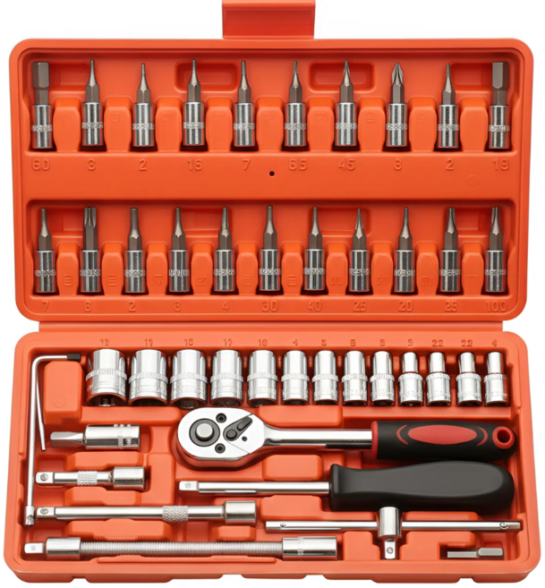 울튼 리뉴얼 크롬스텐강 전문가용급 라쳇 복스 렌치세트, 1세트, 46pcs