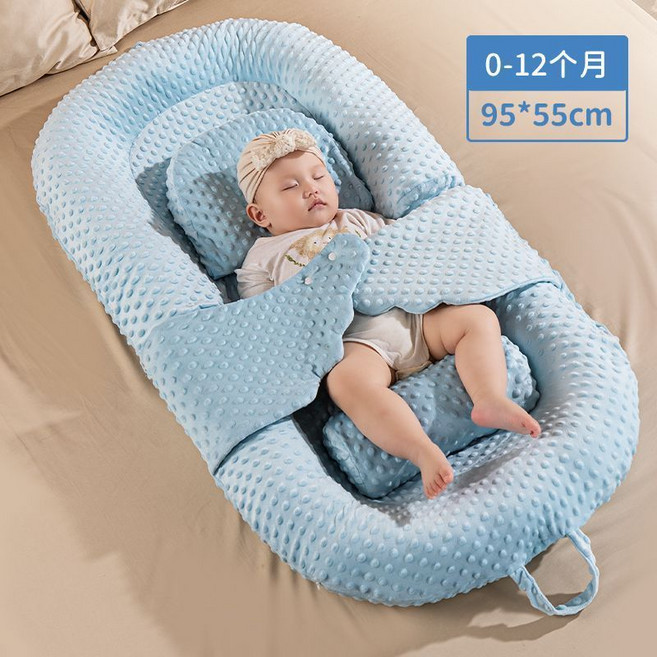 嬰兒仿生安撫床 可折疊 防吐奶 0-1歲適用, 1個, 盧森堡藍【A類-母嬰標準】, 盧森堡藍