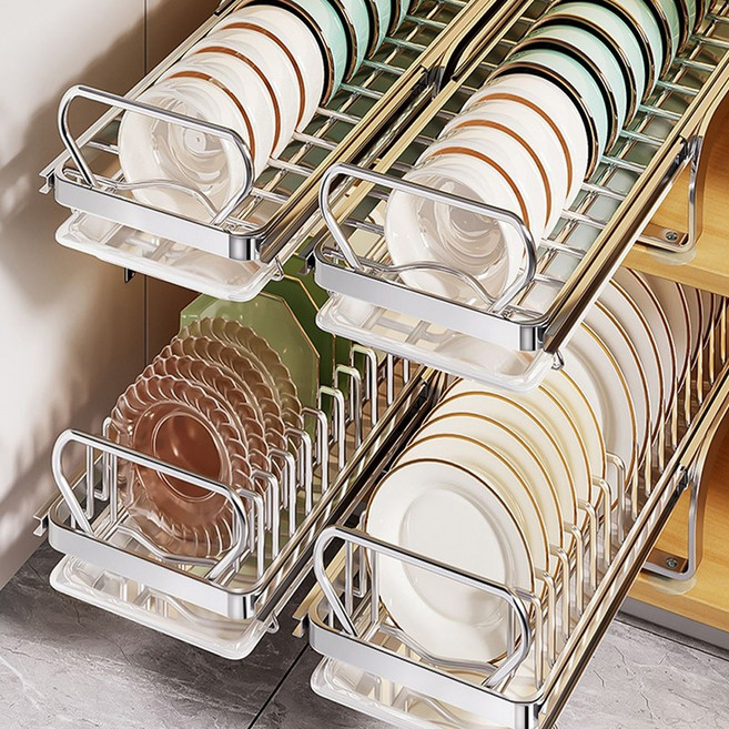 데코트리 스텐 슬라이딩 식기 건조 정리대, 그릇용, 화이트, 1개, 1단