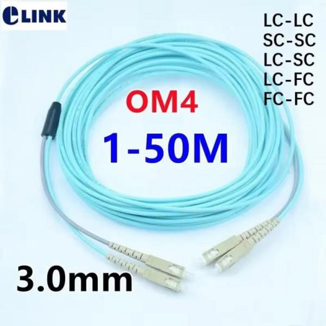 OM4 외장 코드 1m 2섬유 LC FTTH 점퍼 2코어 MM 케이블 듀플렉스 ELINK, 20 멀티