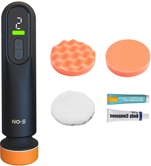 스피세프 무선 광택기 자동차 폴리셔 세차용품 + 스펀지패드 + 유막제거제 + 흠집제거제, 블랙, 블랙