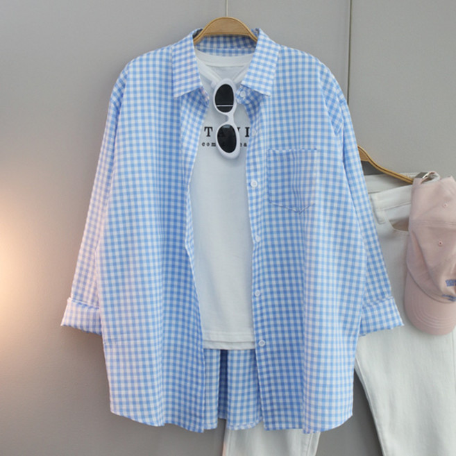 달콩 여성 씨드고방체크오버핏카라셔츠 봄 여름 남방