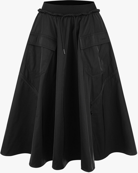 [브이시즌] 여성 플레어 롱스커트 블랙 A라인 하객룩 오피스룩 체형커버 데일리 VWQT420SK 룰라스커트