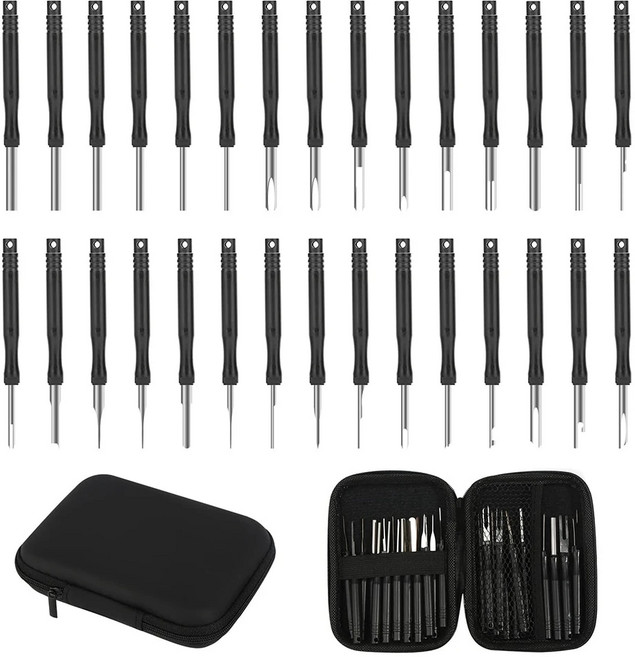 자동차 터미널 제거 키트 수리 검사 도구 자동 케이블 플러그 제거 핀 풀러 내부 교체 부품 30 개, 1개