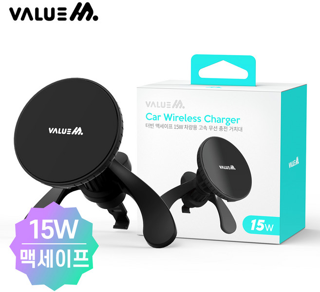 밸류엠 15W 터빈 맥세이프 차량용 고속 무선충전 거치대+케이블, 밸류엠 차량용 맥세이프 충전기 15W, 1개, 밸류엠 차량용 터빈