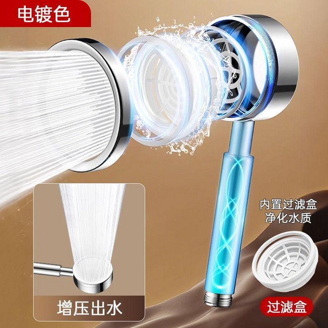 超值 歐德寶不鏽鋼花灑增壓噴頭淋浴加壓超強洗澡水龍頭浴霸熱水器手噴 副廠商品, 1個, 銀色-高品質升級增壓加厚,不鏽鋼單花灑