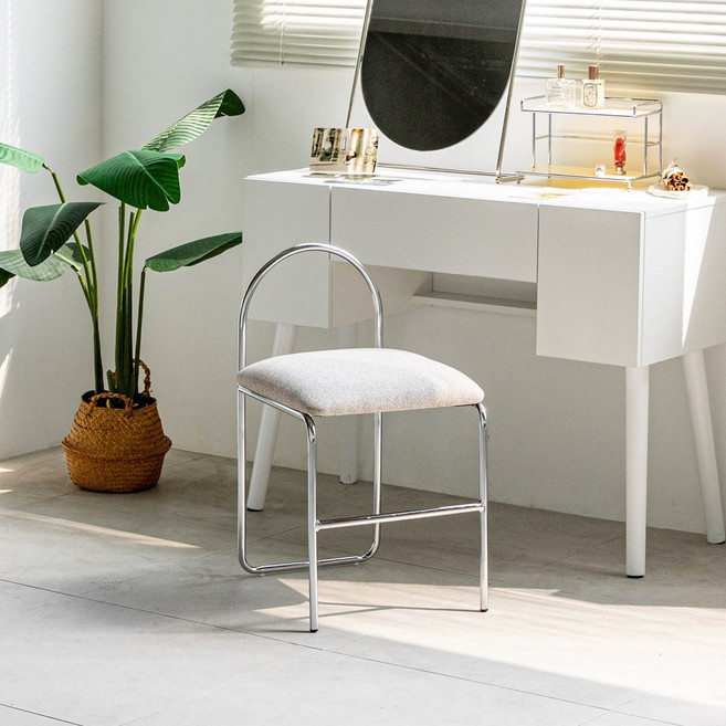 인블루 에레나 체어 디자인 보조 의자 인테리어 카페 네일 푹신한 부클레 까페 예쁜 의자, 베이지(실버프레임), 1개