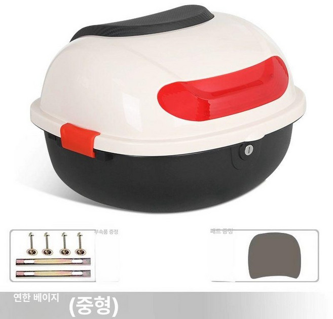 오토바이 탑박스 방수 경량 설치 사이드백 공구통 수하물 테일박스, 중형 오프화이트 설치키트+내부쿠션, 기본 모델명/품번