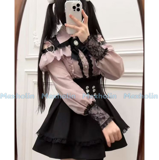 Mexholin 지뢰계 양산형 옷 패션 얀데레 코디 빈티지 고스로리 하라주쿠 고딕 복고 드레스Mexholin