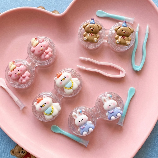 [4개세트] 귀여운 캐릭터 렌즈케이스 파스텔 콘택트렌즈 휴대용 보관함 세트 5종, 1개, 베베 1세트