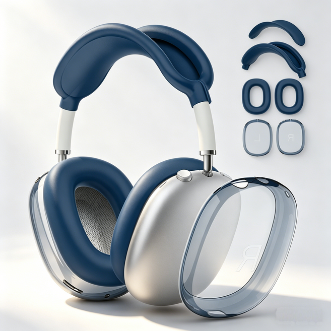 애치비 투명 에어팟 맥스 케이스 보호커버 4in1 세트, 블루, 1개