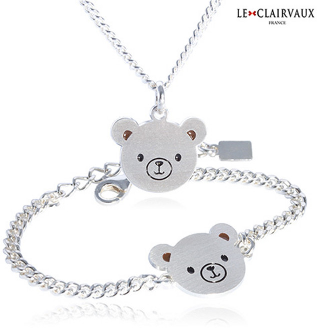 르클레보 아기곰돌이 미아방지 유아동 실버목걸이 팔찌세트/SS9374
