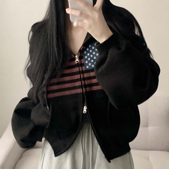 퀄리티보장 아메리칸 빈티지 투웨이 성조기 오버핏 후드집업