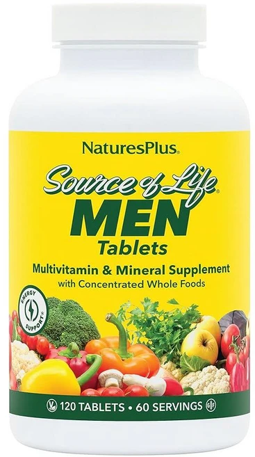 [아마존4.5+ 미국출고 146710] NaturesPlus Source of Life 남성용 - 120정 철 프리 멀티비타민 및 미네랄 보충제 쏘팔메토 리코펜 로디올라 포함, 1개 - 쿠팡