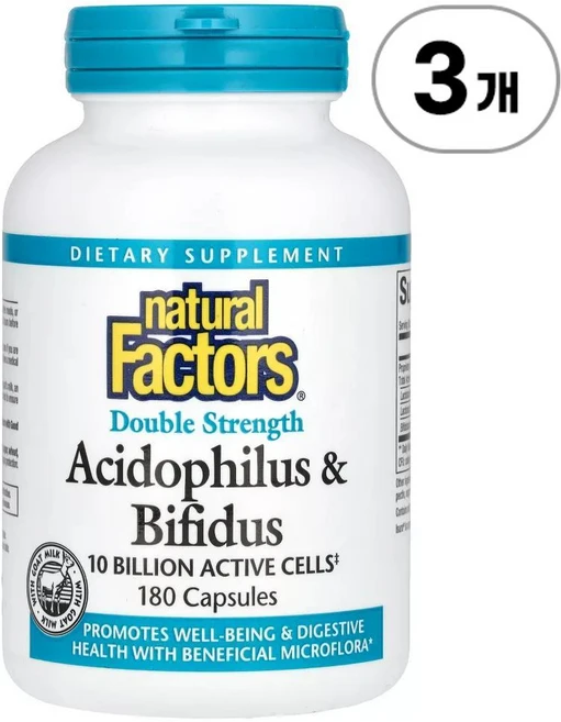 내추럴팩터스 아시도필러스 앤 비피더스 더블 스트렝스 Natural Factors Acidophilus & Bifidus Double Strength 180정, 3개 - 쿠팡