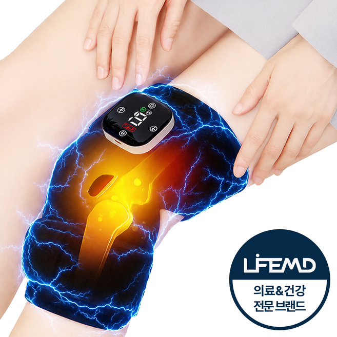 라이프엠디 온열 ems 저주파 무릎 어깨 마사지기 허벅지 다리 무선 찜질기 충전식 미세전류 무릅 안마기 전기 마사지 보호대, 블랙, LMD193B