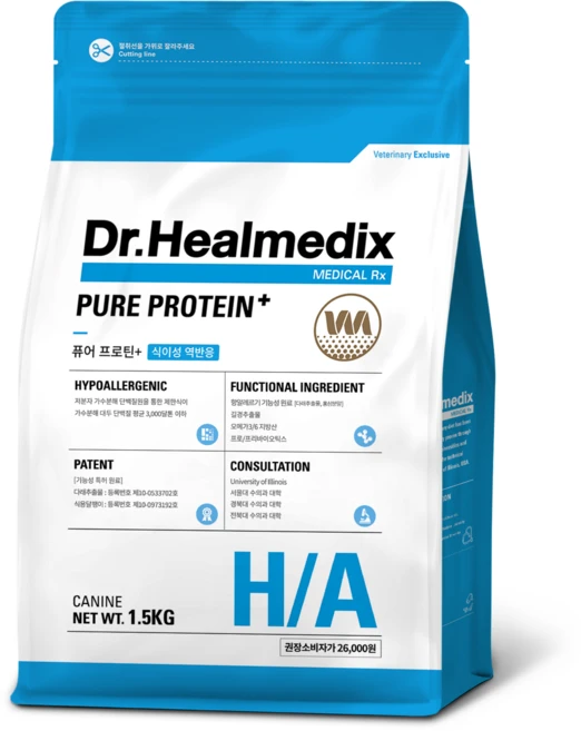 닥터힐메딕스 (독) H/A 1.5kg 하이포알러제닉 퓨어프로틴 플러스 가수분해 식이알러지 눈물 가려움, 1개 - 쿠팡