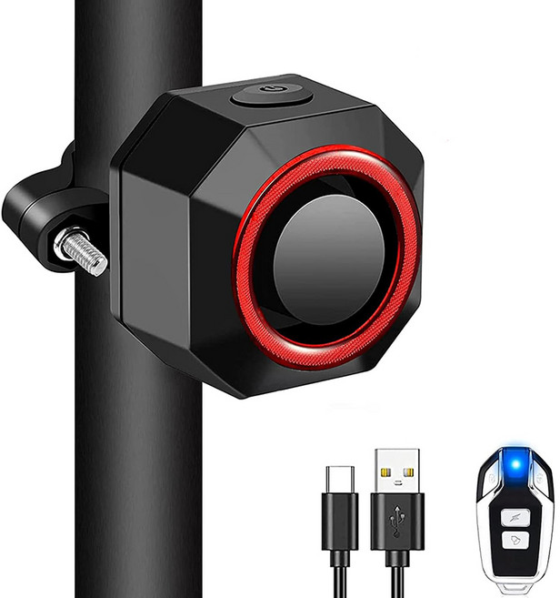 자전거 도난방지 무선 경보기 충전식 자전거 도난방지 후미등, 블랙, 1세트