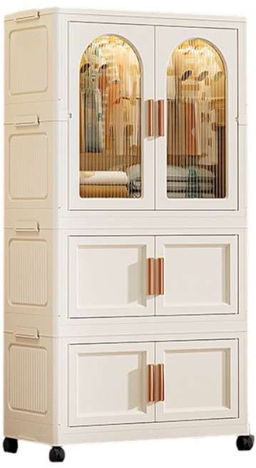 兒童收納櫃 多層分類玩具衣物整理櫃 透明櫃門附滑輪, 歐式-65面寬(1門2收納)