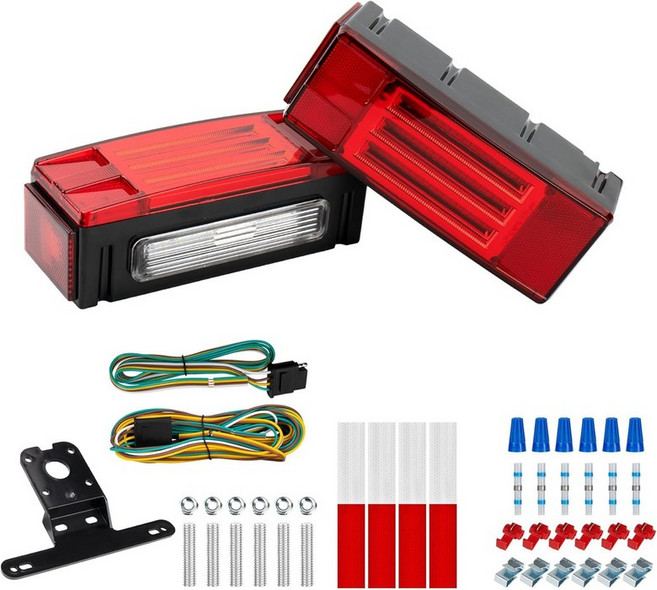 런바이투 12V LED 잠수정 저프로파일 직사각형 트레일러 조명2팩 - 배선 하네스가 있는 스톱테일턴 시그널 & 러닝 라이트 키트 보트 트럭 해상 RV 픽업용으로 밀봉되어