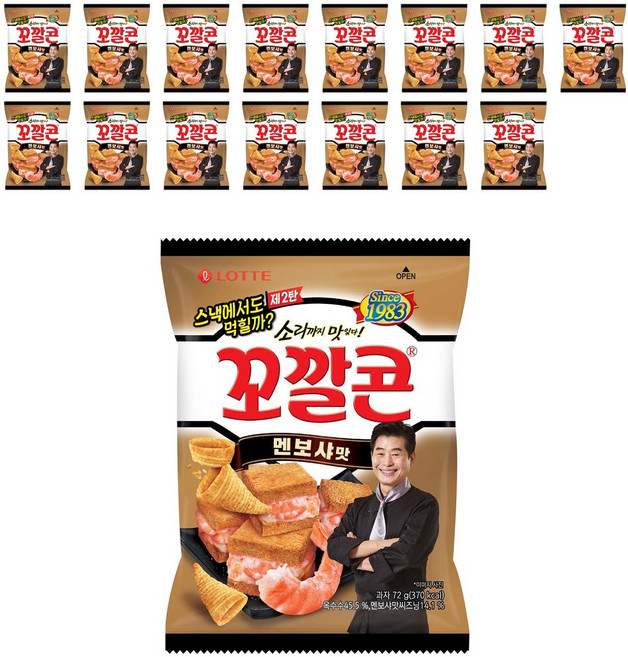 롯데제과 멘보샤맛 꼬깔콘 과자, 72g, 16개