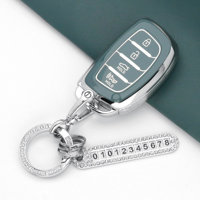 카스타 키케이스 TPU 키커버 스마트 키홀더 호환 캐스퍼 아이오닉 뉴라이즈 아반떼AD LF쏘나타 차키 용품 악세사리, 그레이블루*실버라인, TH-06