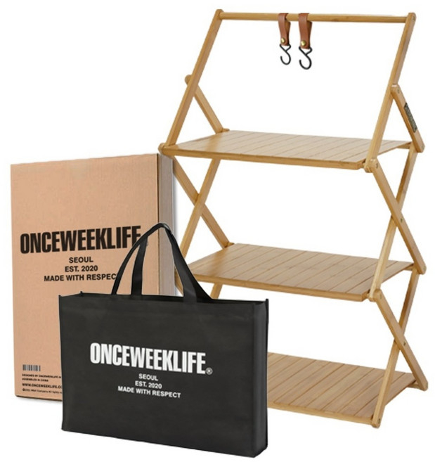 원스위크라이프 행어 접이식 우드 캠핑 선반 + 가방세트, 네추럴, 3단, 1개